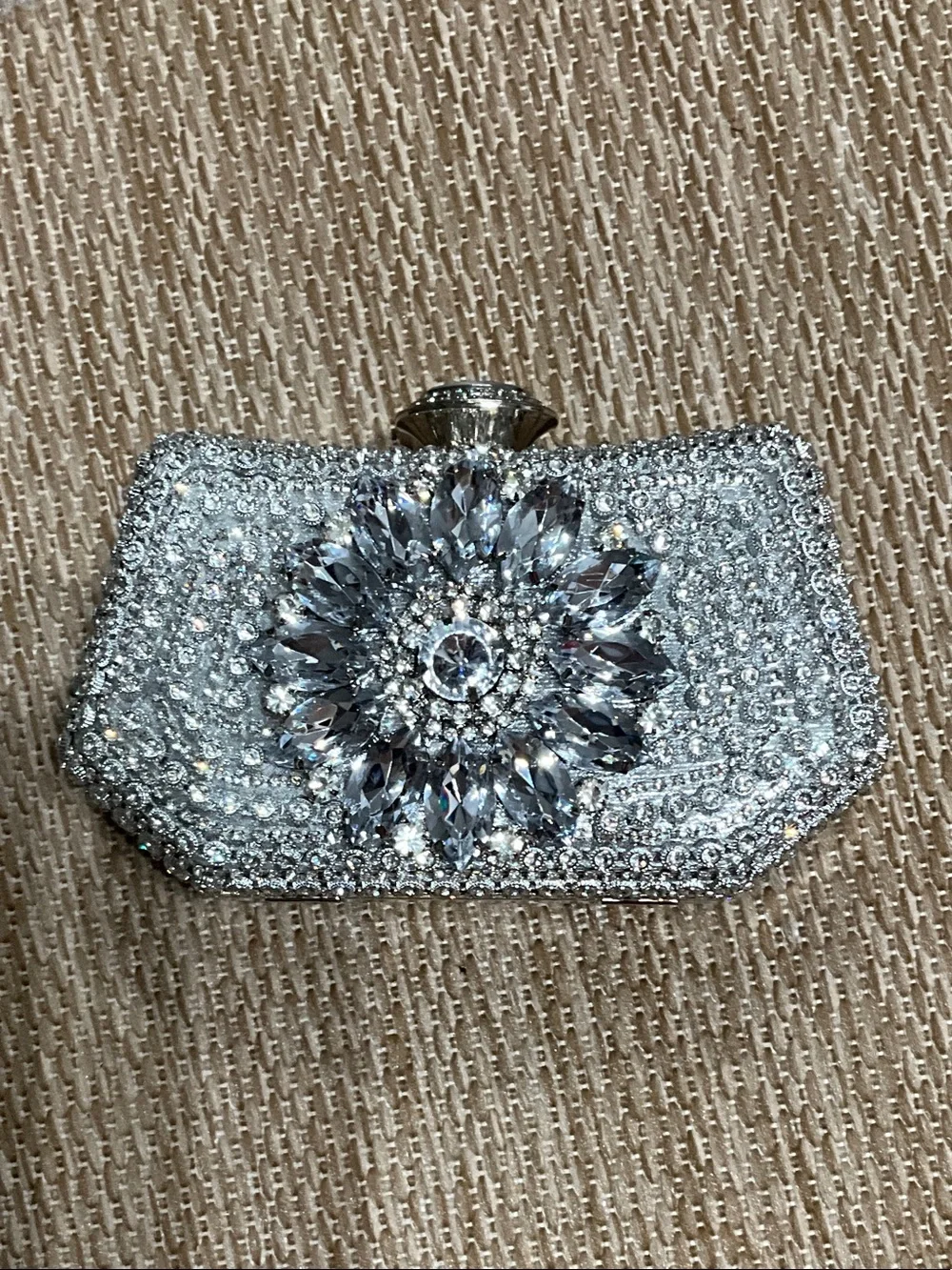 Crystal-Embellished Silver Evening Clutch - Women's Bag